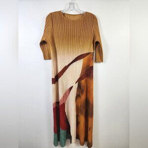 Delphos Fortuny Style Accordian Pleat Stretch Maxi Midi Dress One Size